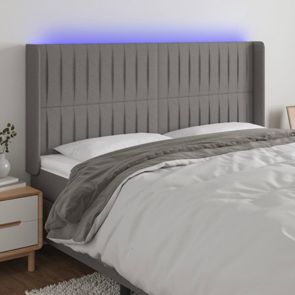 Κεφαλάρι κρεβατιού vidaXL με LED, σκούρο γκρι, 183x16x118/128 cm, ύφασμα