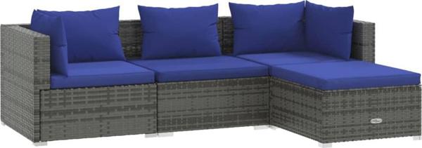 vidaXL vidaXL 4-cz. zestaw wypoczynkowy do ogrodu, poduszki, rattan PE, szary