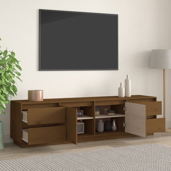 vidaXL Έπιπλο τηλεόρασης, μελιτζανί καφέ, 176x37x47,5 εκ, μασίφ πεύκο