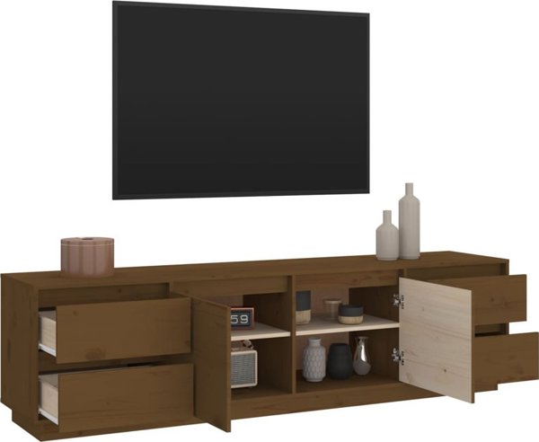 vidaXL Έπιπλο τηλεόρασης, μελιτζανί καφέ, 176x37x47,5 εκ, μασίφ πεύκο