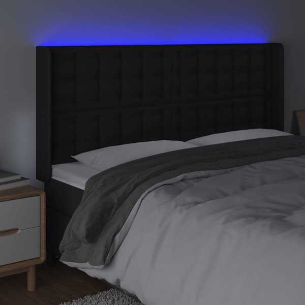 vidaXL Κεφαλάρι κρεβατιού με LED, μαύρο 183x16x118/128 cm, συνθετικό δέρμα