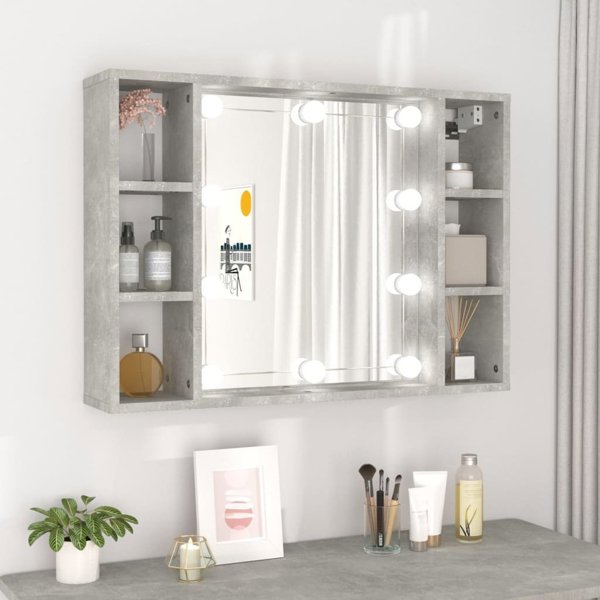 vidaXL Szafka z lustrem i lampkami LED, szarosc betonu, 76x15x55 cm