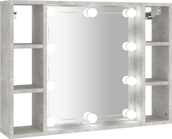 vidaXL Szafka z lustrem i lampkami LED, szarosc betonu, 76x15x55 cm
