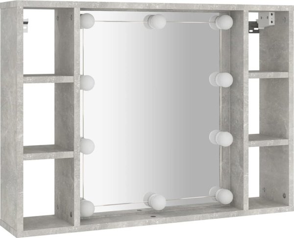 vidaXL Szafka z lustrem i lampkami LED, szarosc betonu, 76x15x55 cm
