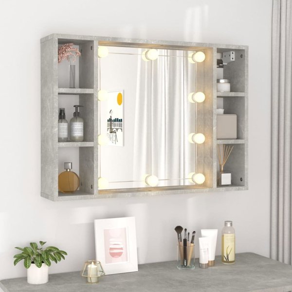 vidaXL Szafka z lustrem i lampkami LED, szarosc betonu, 76x15x55 cm