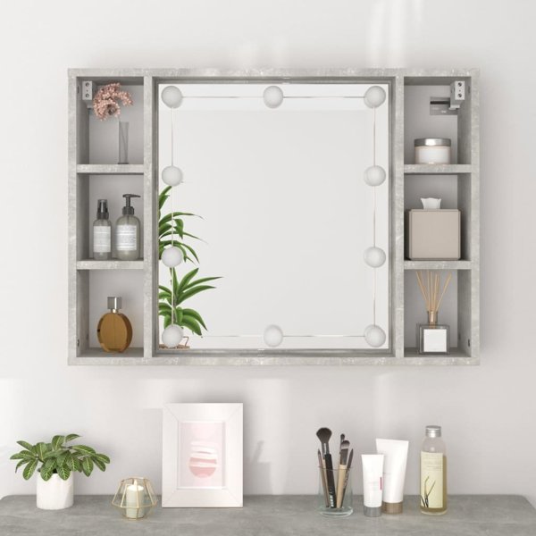 vidaXL Szafka z lustrem i lampkami LED, szarosc betonu, 76x15x55 cm