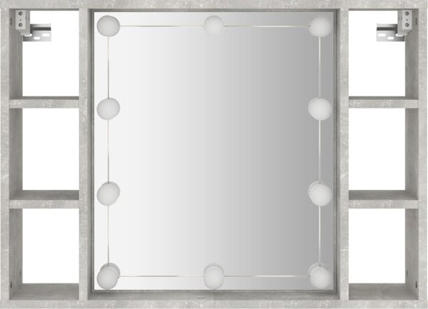 vidaXL Szafka z lustrem i lampkami LED, szarosc betonu, 76x15x55 cm