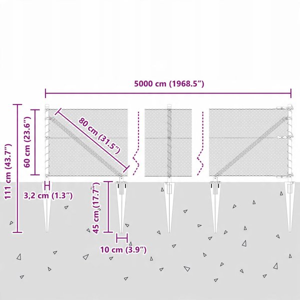 vidaXL Εξαγωνική Περίφραξη από Ατσάλι, Γκρι, 0.6x50 μ.