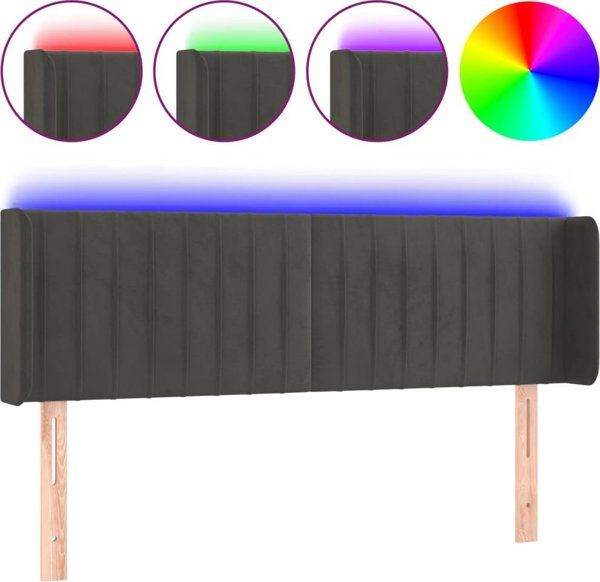 vidaXL Zaglowek do lozka z LED ciemnoszary 147x16x78/88 cm aksamit