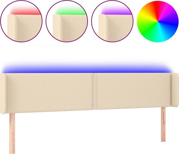 vidaXL Κεφαλάρι κρεβατιού με LED εκρού 183x16x78/88 εκ από ύφασμα