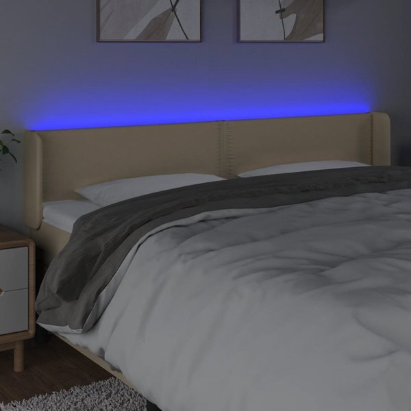vidaXL Κεφαλάρι κρεβατιού με LED εκρού 183x16x78/88 εκ από ύφασμα