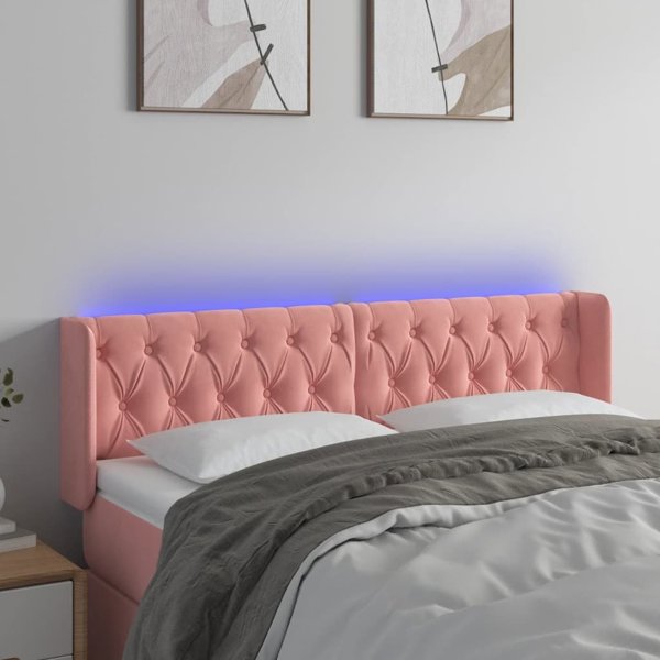 vidaXL Κεφαλάρι Κρεβατιού με LED Ροζ 147x16x78/88 cm Απαλό Βελούδο