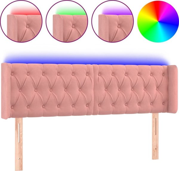 vidaXL Κεφαλάρι Κρεβατιού με LED Ροζ 147x16x78/88 cm Απαλό Βελούδο