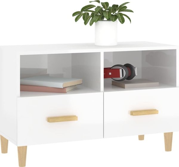 vidaXL Έπιπλο Τηλεόρασης, Λευκό, Υψηλή Λάμψη, 80x36x50 cm