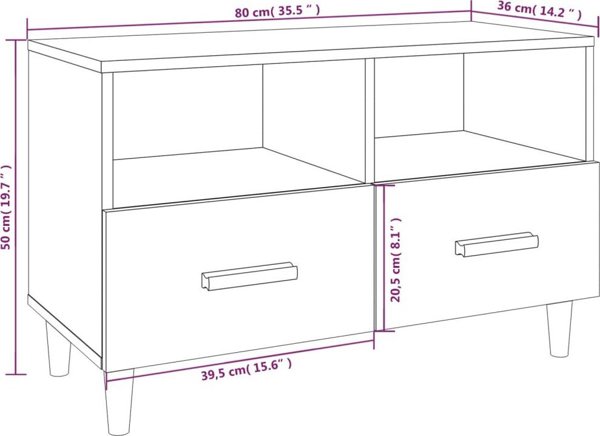 vidaXL Έπιπλο Τηλεόρασης, Λευκό, Υψηλή Λάμψη, 80x36x50 cm
