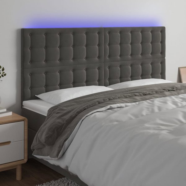 vidaXL Κεφαλάρι για κρεβάτι με LED, σκούρο γκρι βελούδο, 180x5x118/128 εκ.