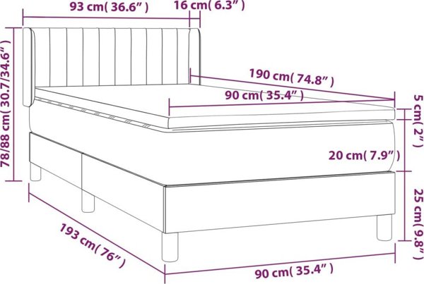 vidaXL Κρεβάτι κομιντένσιαλ με στρώμα, μπλε βελούδο 90x190 cm