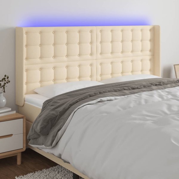 vidaXL Προσκέφαλος κρεβατιού με LED, κρεμ, 203x16x118/128 cm, ύφασμα