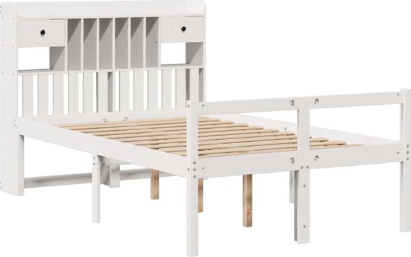 vidaXL Κρεβάτι με ράφι χωρίς στρώμα λευκό 135x190 cm πεύκο