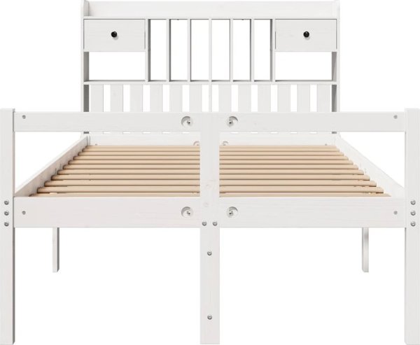 vidaXL Κρεβάτι με ράφι χωρίς στρώμα λευκό 135x190 cm πεύκο