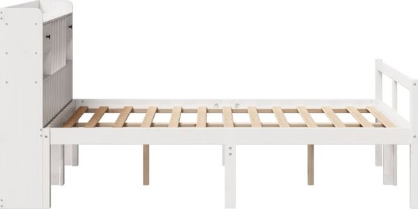 vidaXL Κρεβάτι με ράφι χωρίς στρώμα λευκό 135x190 cm πεύκο