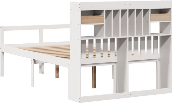 vidaXL Κρεβάτι με ράφι χωρίς στρώμα λευκό 135x190 cm πεύκο