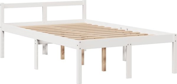 vidaXL Κρεβάτι με ράφι χωρίς στρώμα λευκό 135x190 cm πεύκο