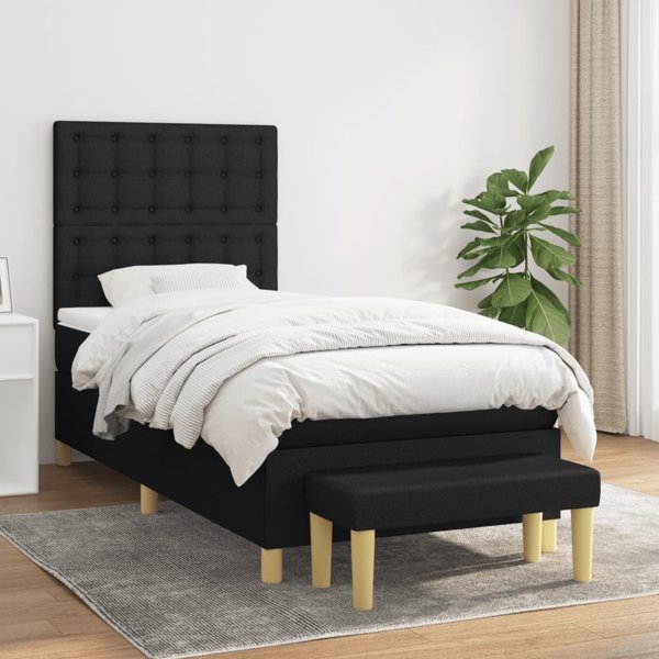 vidaXL Κρεβάτι Continental με Στρώμα, Μαύρο, Υφασμάτινο, 80x200 εκ.