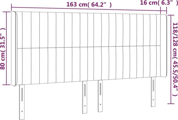 vidaXL Κεφαλάρι κρεβατιού με LED, κρεμ, 163x16x118/128 εκ, ύφασμα