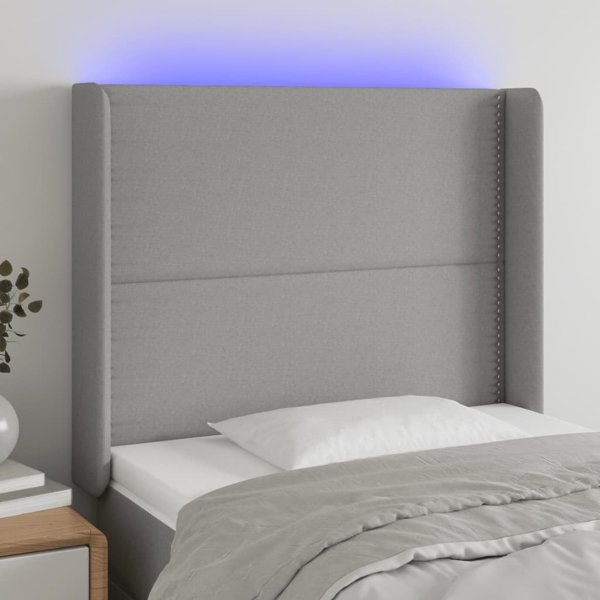 vidaXL Κεφαλάρι κρεβατιού με LED, ανοιχτό γκρι, 93x16x118/128 εκ., ύφασμα