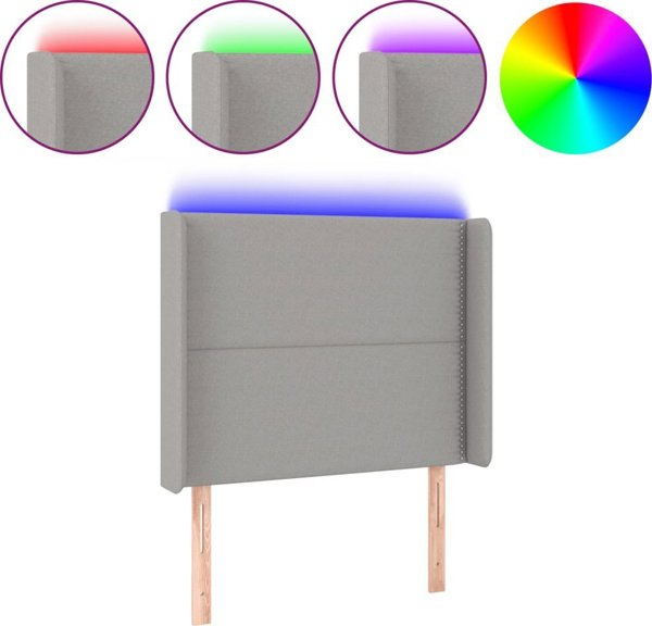 vidaXL Κεφαλάρι κρεβατιού με LED, ανοιχτό γκρι, 93x16x118/128 εκ., ύφασμα