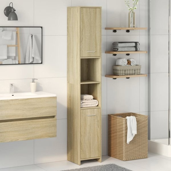 vidaXL Ντουλάπι μπάνιου, δρυς σόνoμα, 30x30x183,5 εκ, μοριοσανίδα