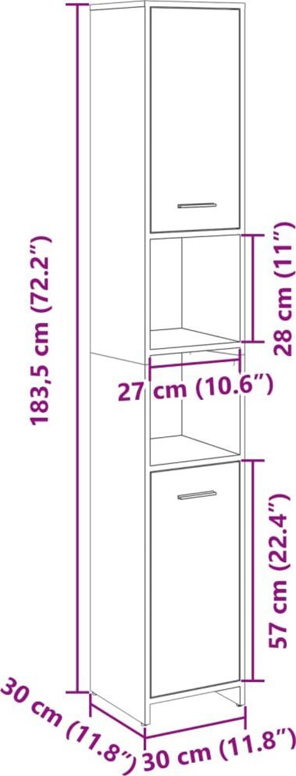 vidaXL Ντουλάπι μπάνιου, δρυς σόνoμα, 30x30x183,5 εκ, μοριοσανίδα