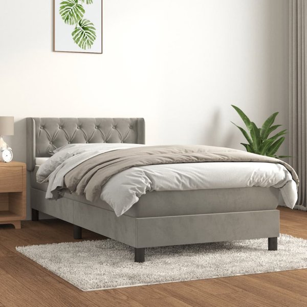 vidaXL Κρεβάτι τύπου continental με στρώμα 80x200 cm, ανοιχτό γκρι, βελούδο