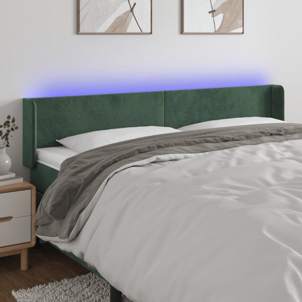 vidaXL Επένδυση κεφαλαριού κρεβατιού με LED, σκούρο πράσινο, 183x16x78/88 εκ., βελούδο