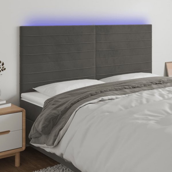 vidaXL Κεφαλάρι κρεβατιού με LED, σκούρο γκρι, 180x5x118/128 cm, βελούδο