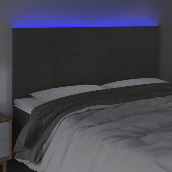 vidaXL Κεφαλάρι κρεβατιού με LED, σκούρο γκρι, 180x5x118/128 cm, βελούδο