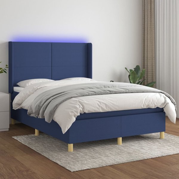 vidaXL Λύκος κοντινεντάλ με στρώμα, μπλε, 140x200 εκ, ύφασμα