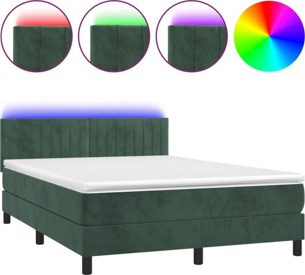 vidaXL Lozko kontynentalne z materacem i LED zielony aksamit 140x190 cm
