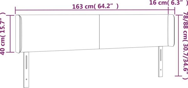 vidaXL Επένδυση κεφαλαριού κρεβατιού με LED, μαύρη, 163x16x78/88 εκ., βελούδο
