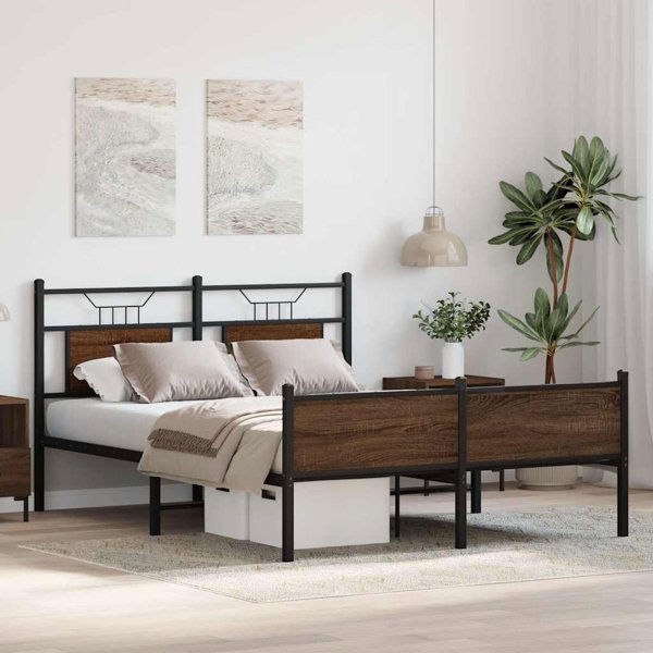 vidaXL Κρεβάτι Διπλό, Καφέ Δρύς, 150x200 εκ. (Χωρίς Στρώμα)