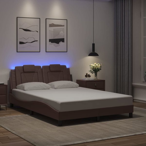 vidaXL Ράμα κρεβατιού με LED 140x190 cm τεχνητό δέρμα καφέ