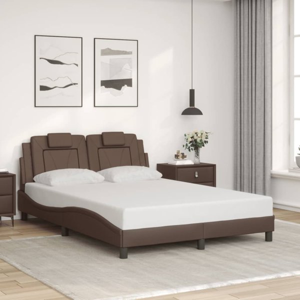vidaXL Ράμα κρεβατιού με LED 140x190 cm τεχνητό δέρμα καφέ