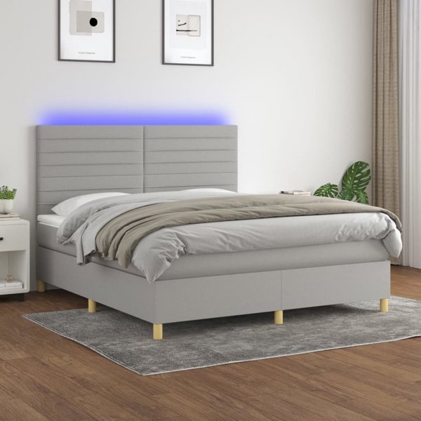 vidaXL Κρεβάτι Continental με στρώμα, ανοιχτό γκρι, 180x200 cm, ύφασμα