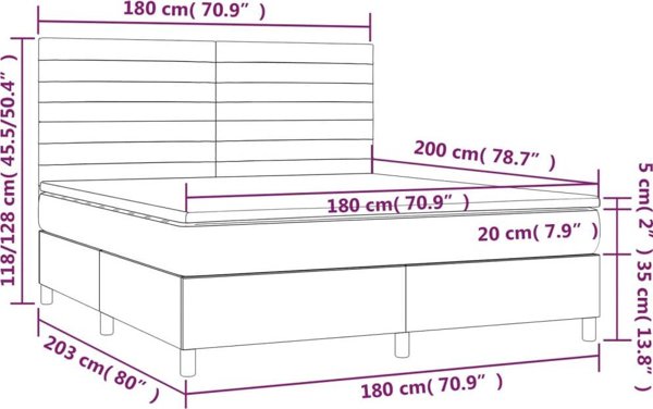 vidaXL Κρεβάτι Continental με στρώμα, ανοιχτό γκρι, 180x200 cm, ύφασμα
