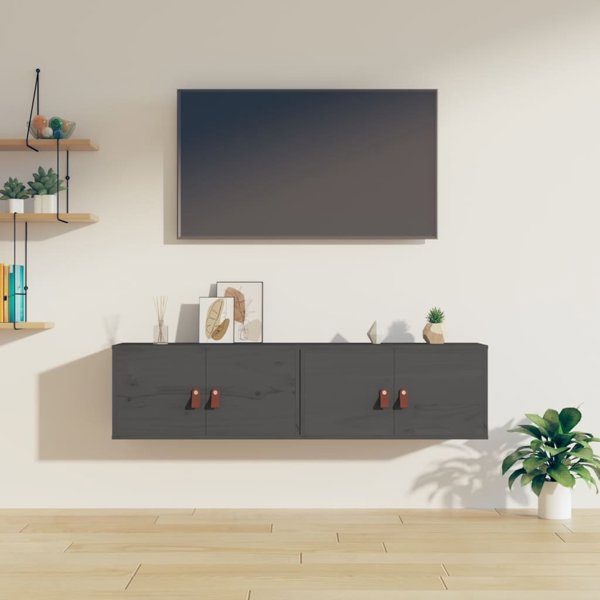 vidaXL Σετ 2 επιτοίχιες ντουλάπες, γκρι, 60x30x30 εκ, συμπαγές πεύκο