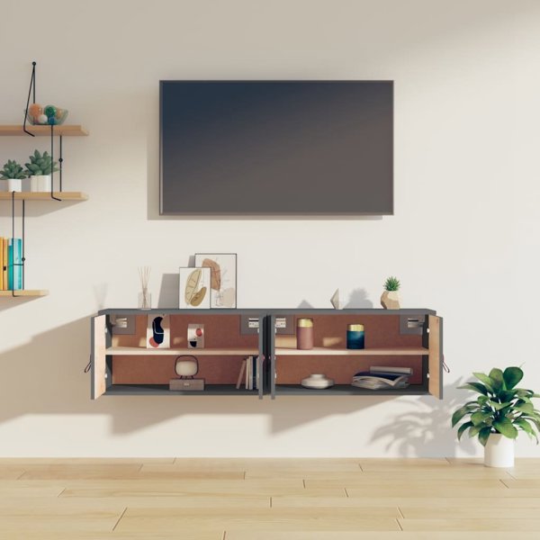 vidaXL Σετ 2 επιτοίχιες ντουλάπες, γκρι, 60x30x30 εκ, συμπαγές πεύκο