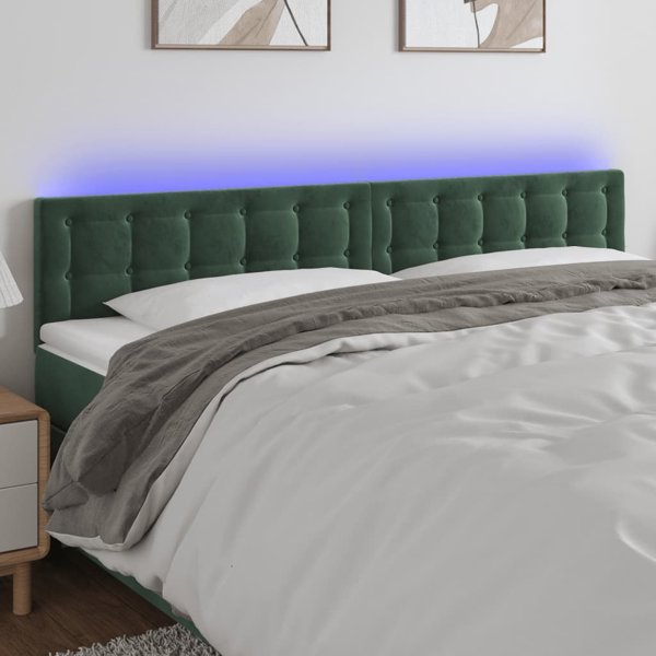 vidaXL Κεφαλάρι Κρεβατιού με LED, Σκούρο Πράσινο, 160x5x78/88 cm, Βελούδο