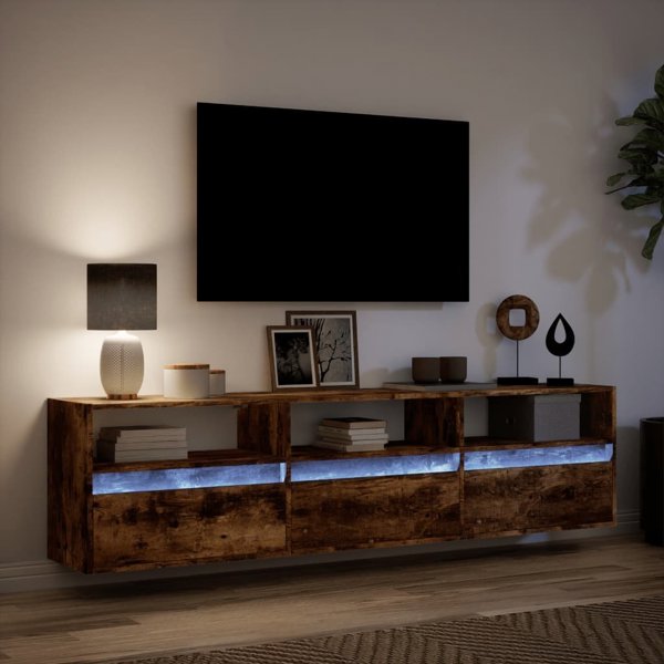 vidaXL Επιτοίχια ντουλάπα τηλεόρασης με LED, καπνιστή δρυς, 180x31x45 εκ.