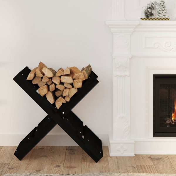 vidaXL Stojak na drewno, czarny, 47x39,5x48 cm, drewno sosnowe